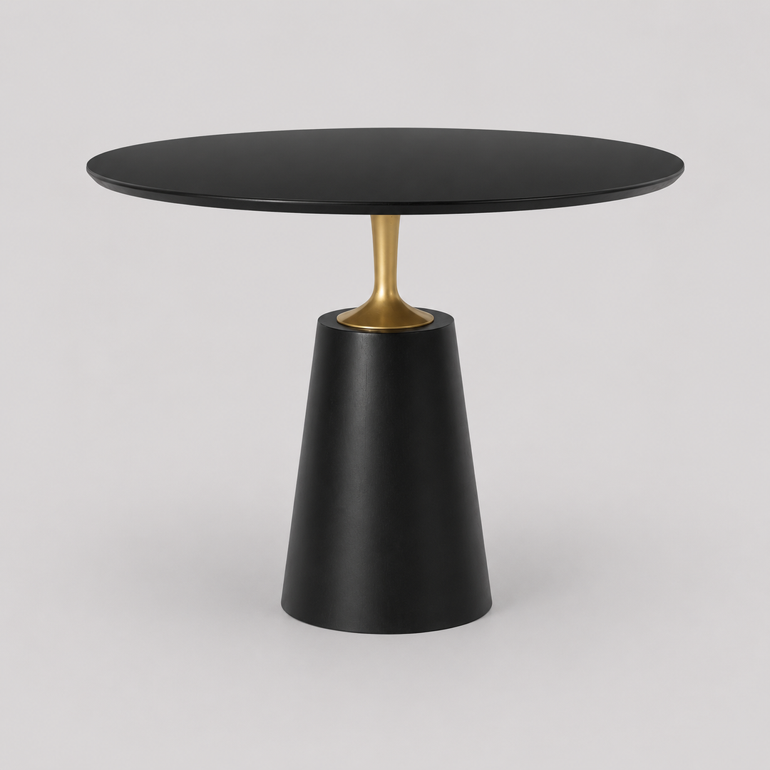 Vetrina Solid Wood Round Dining Table with Gold-Finished Metal Accents