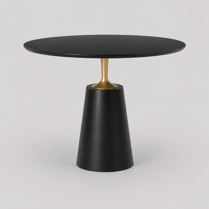 Vetrina Solid Wood Round Dining Table with Gold-Finished Metal Accents