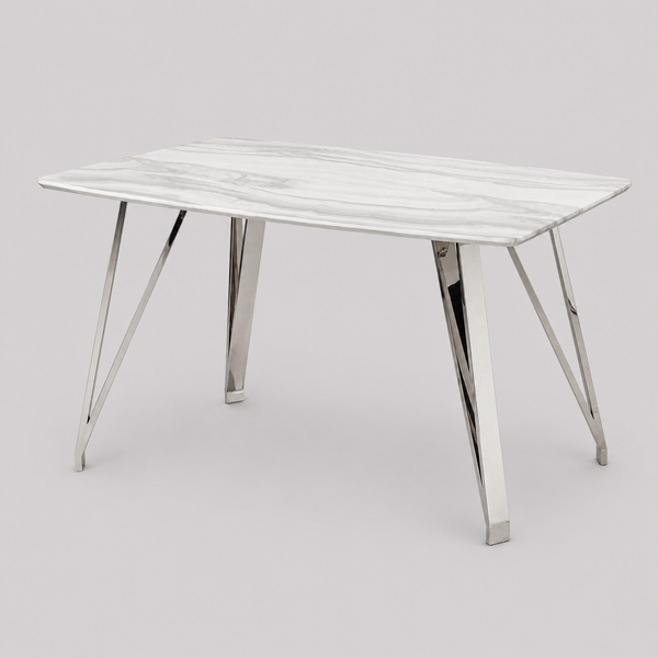 Cirello Modern Counter-Height Dining Table with Paper Marble Top & Chrome Metal Legs