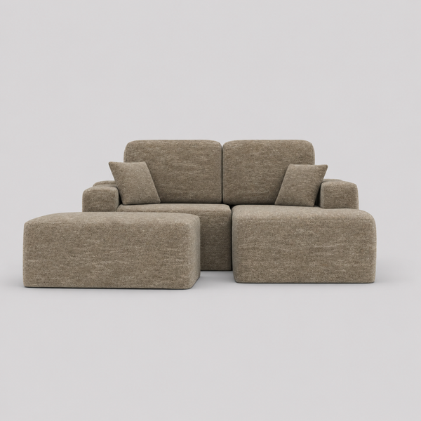 Simone Light Beige Modern Compression Sectional Sofa with Ottoman