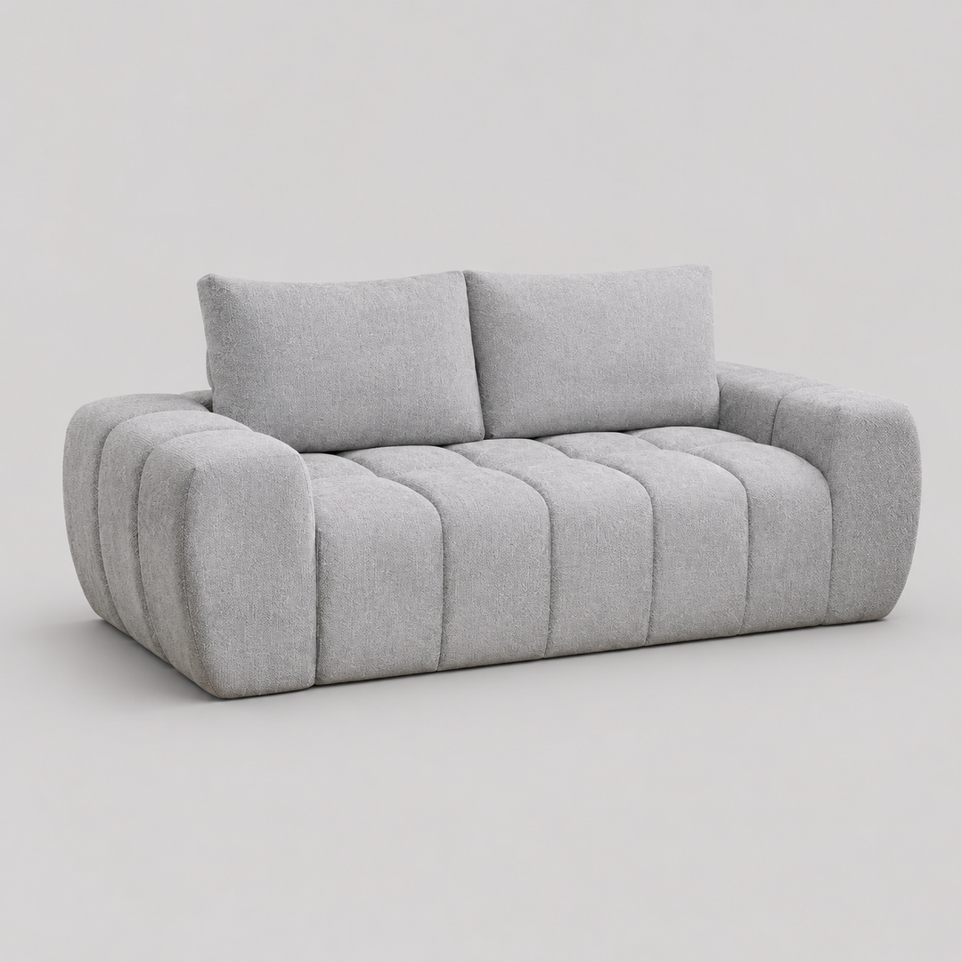 Valdoro Light Grey Modern Fabric Sofa with Channel-Tufted Design & Deep Cushioned Seating