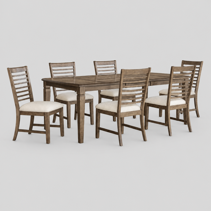 Delvora 7-Piece Luxury Solid Wood Extension Dining Table Set with 6 Upholstered Memory Foam Chairs