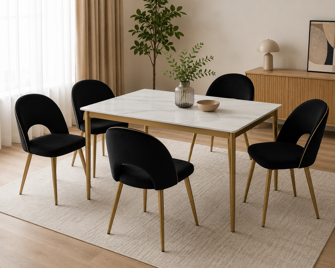 Novique Luxury Ceramic Dining Table with Golden Powder Coated Legs | Modern Contemporary Two-Tone Design