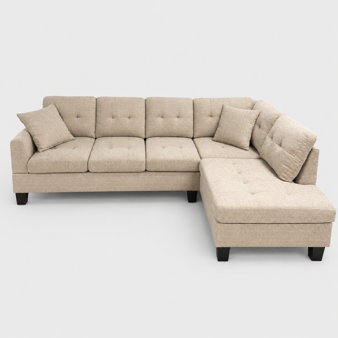 Celeste Fabric Upholstered RAF Sectional Sofa With USB Charging Ports - Almond | Stylish, Timeless, Affordable, Comfortable & Built to Last
