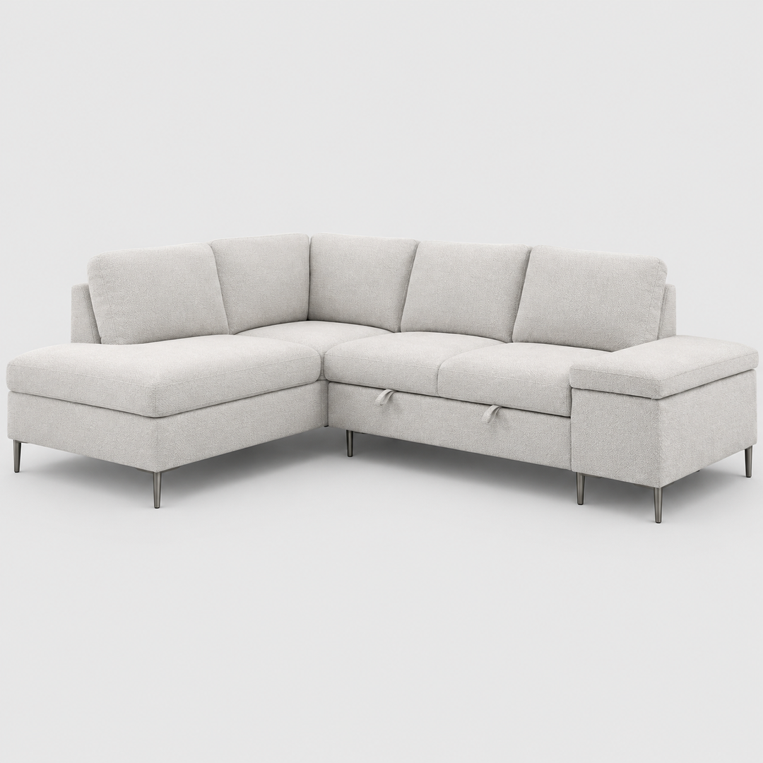 Velquora LHF Sofa Bed Sectional with Lift-Up Storage, Chaise And Soft Grey Boucle Fabric