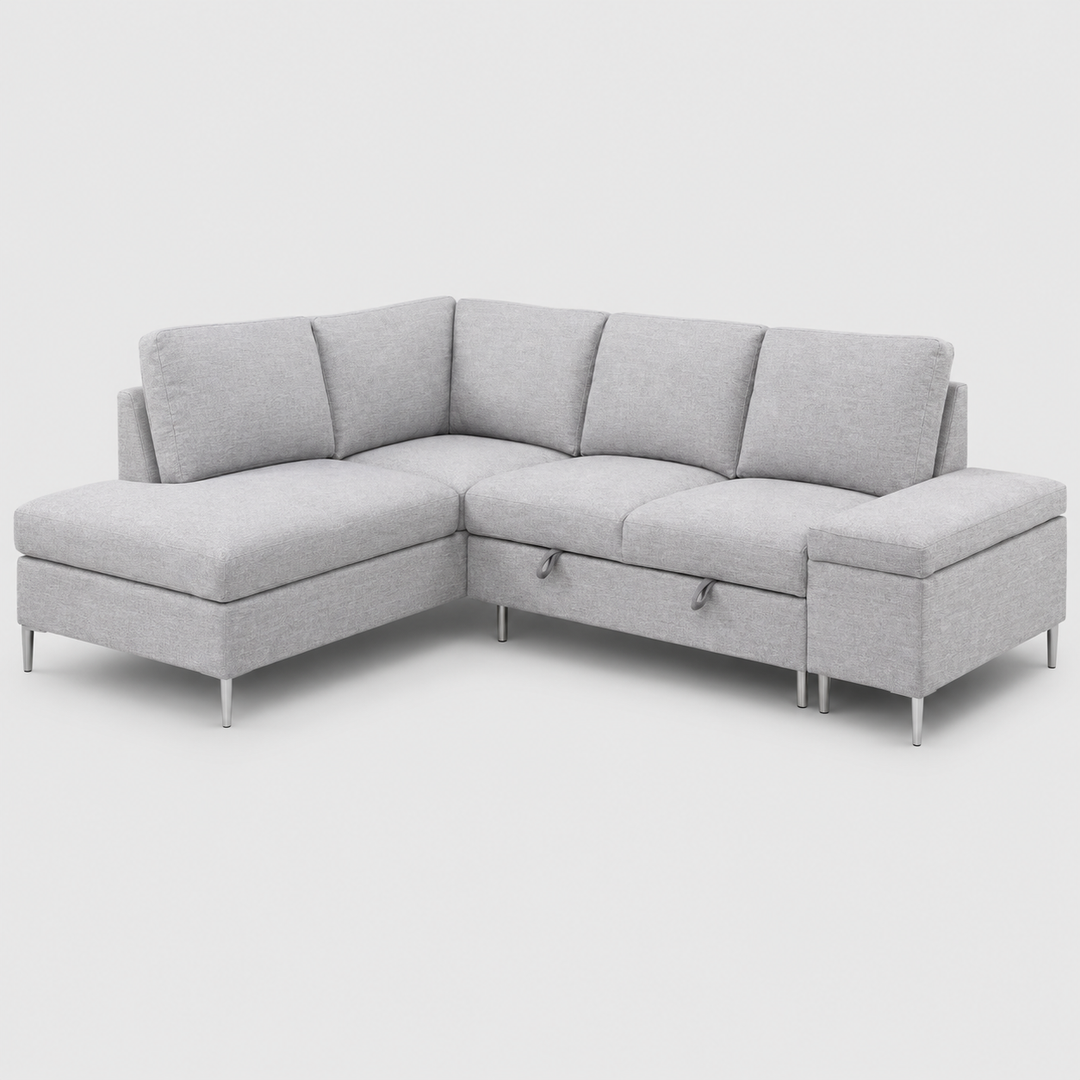 Velquora LHF Sofa Bed Sectional with Lift-Up Storage, Chaise &amp; Soft Grey Fabric