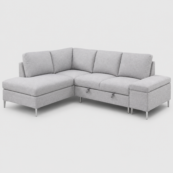 Velquora LHF Sofa Bed Sectional with Lift-Up Storage, Chaise &amp; Soft Grey Fabric