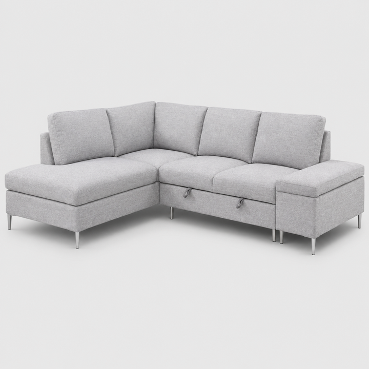 Velquora LHF Sofa Bed Sectional with Lift-Up Storage, Chaise &amp; Soft Grey Fabric