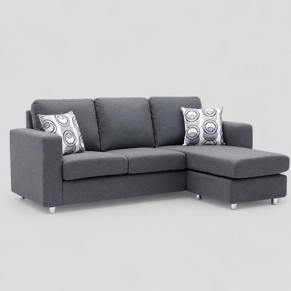 Neo Sectional Sofa With Fabric Upholstery & Reversible Chaise - Enticing Grey | Modern, Sleek & Comfortable