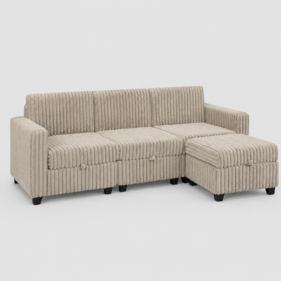 Pinewood Fabric Upholstered Sectional Sofa With Reversible Ottoman -  Brown | Timeless, Sleek & Comfortable