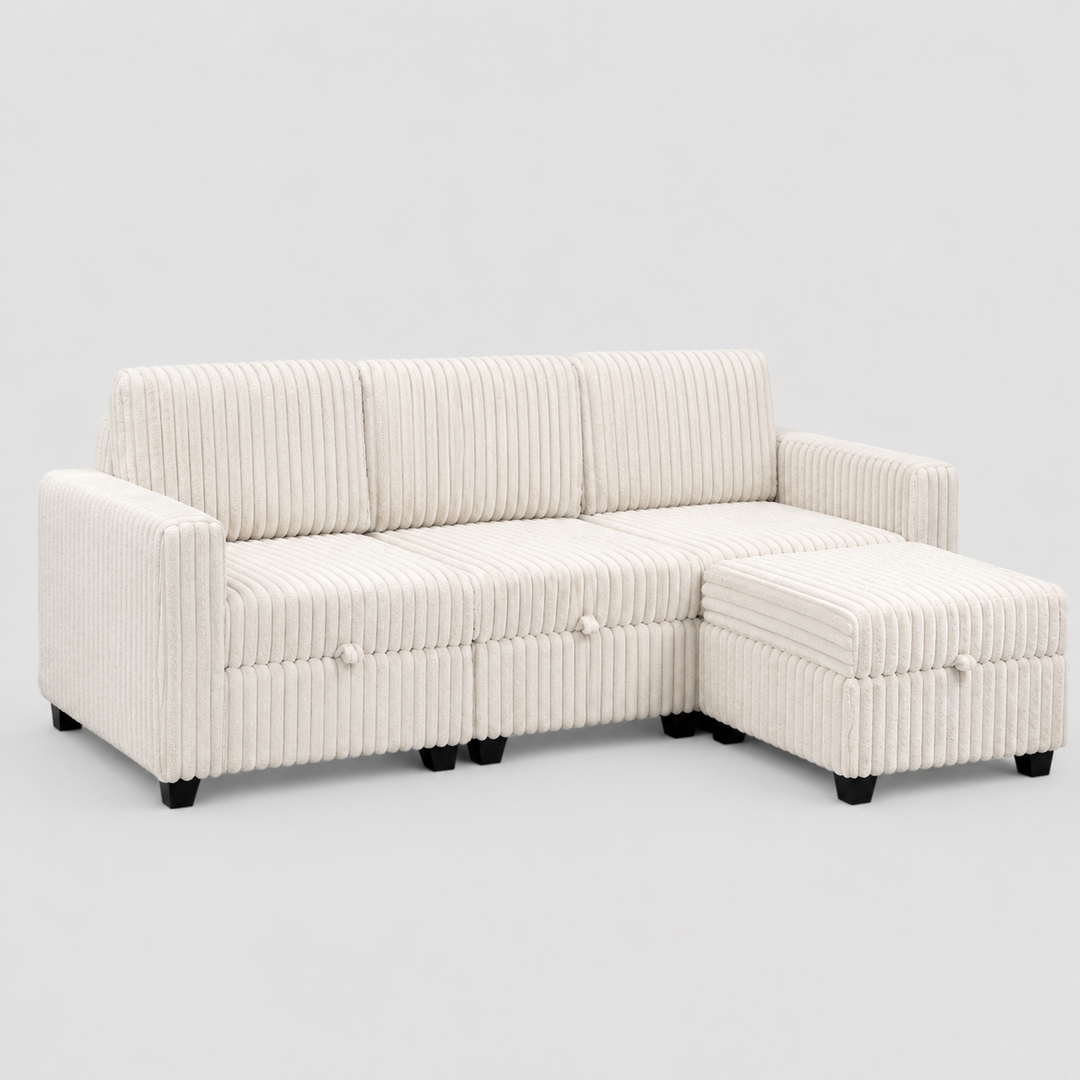 Pinewood Fabric Upholstered Sectional Sofa With Reversible Ottoman - Beige | Timeless, Sleek & Comfortable