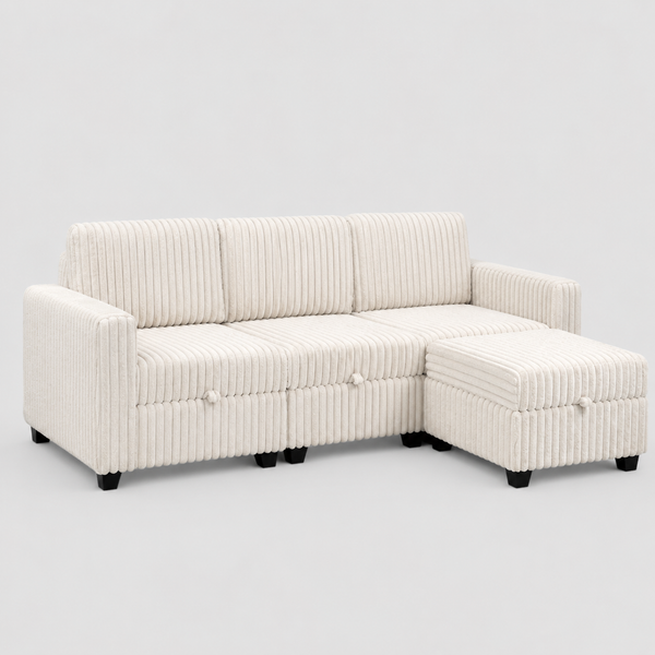 Pinewood Fabric Upholstered Sectional Sofa With Reversible Ottoman - Beige | Timeless, Sleek & Comfortable