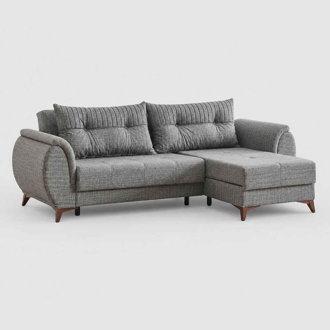 Ashen Fabric Upholstered Sectional Sofa - Light Grey | Reversible Design & Storage Console