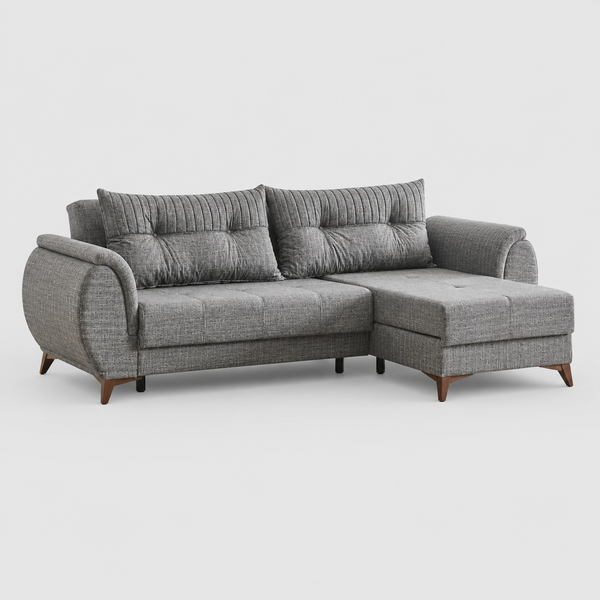 Ashen Fabric Upholstered Sectional Sofa - Light Grey | Reversible Design & Storage Console