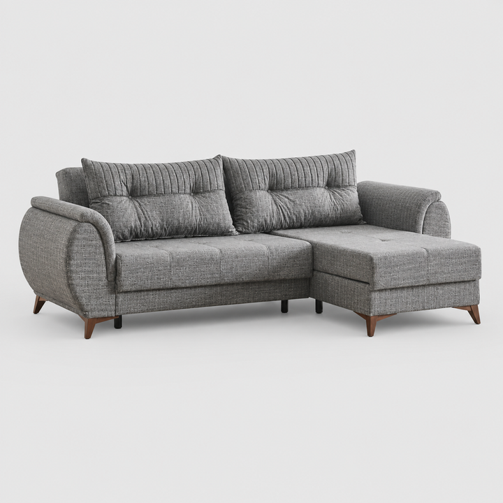 Ashen Fabric Upholstered Sectional Sofa - Light Grey | Reversible Design & Storage Console