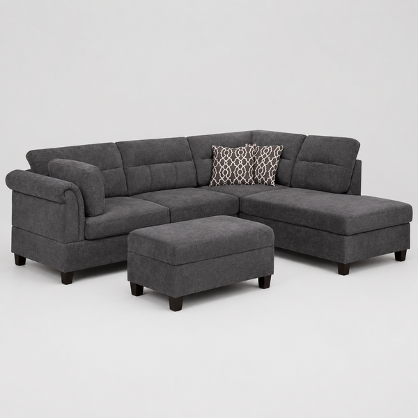 Luna Fabric Upholstered RAF Sectional Sofa - Grey | Modern, Durable & Comfortable