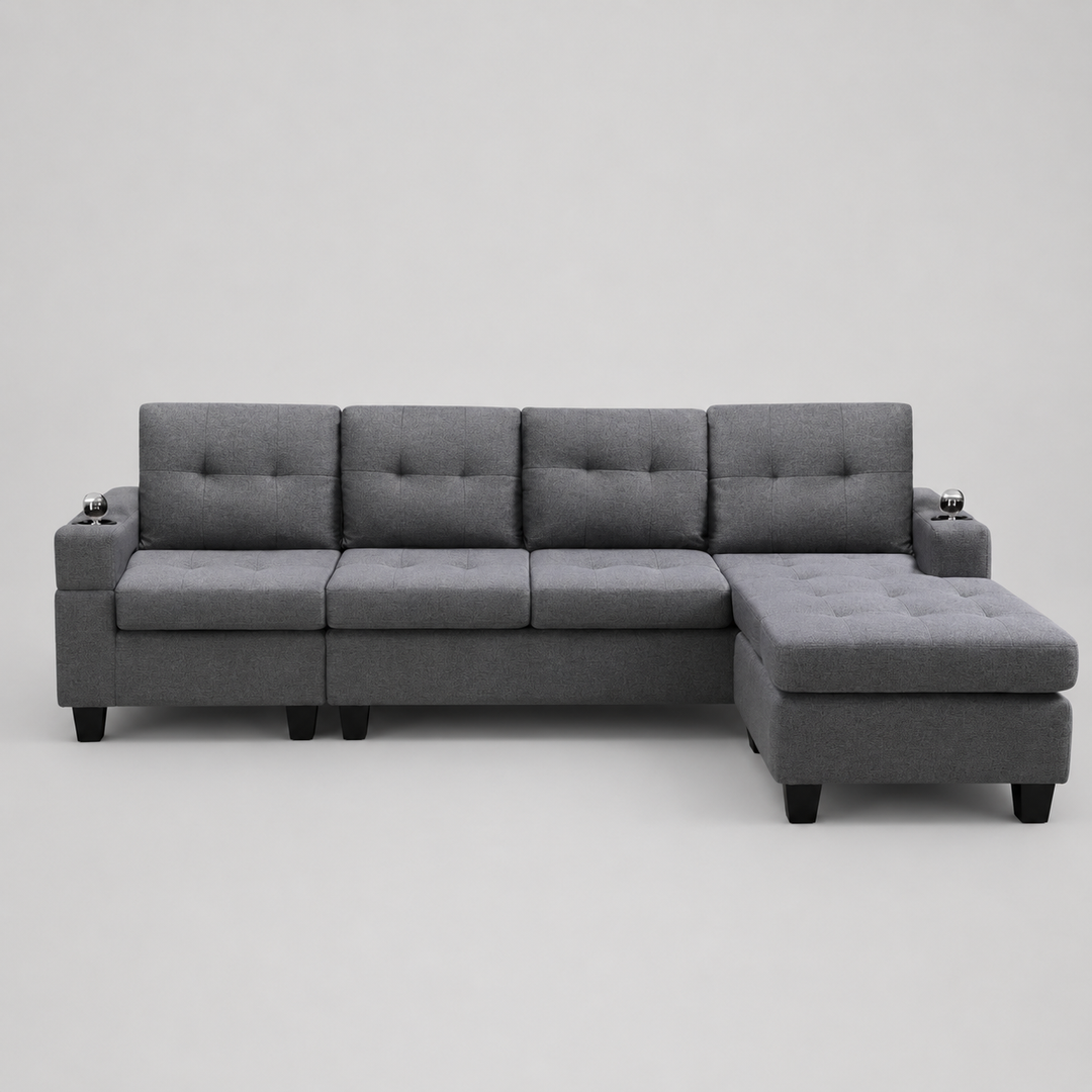 Willow Fabric Upholstered Sectional Sofa - Grey | Modern, Sturdy, Comfortable & Reversible