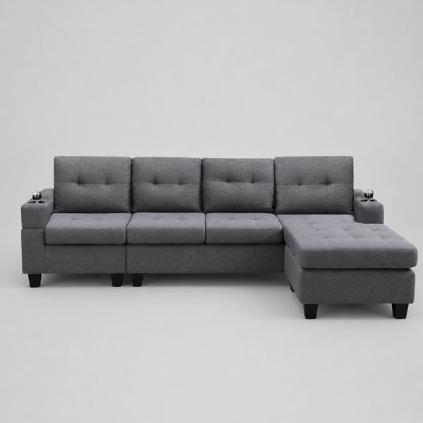 Willow Fabric Upholstered Sectional Sofa - Grey | Modern, Sturdy, Comfortable & Reversible