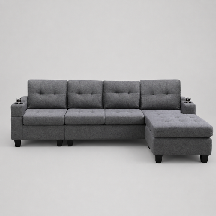 Willow Fabric Upholstered Sectional Sofa - Grey | Modern, Sturdy, Comfortable & Reversible