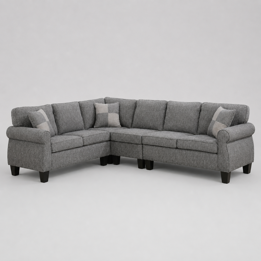 Throne Fabric Upholstered Sectional Sofa - Grey | Modern, Sleek, Comfortable & Durable