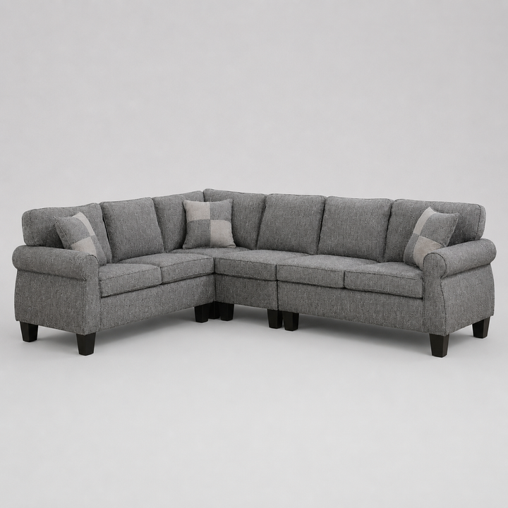 Throne Fabric Upholstered Sectional Sofa - Grey | Modern, Sleek, Comfortable & Durable