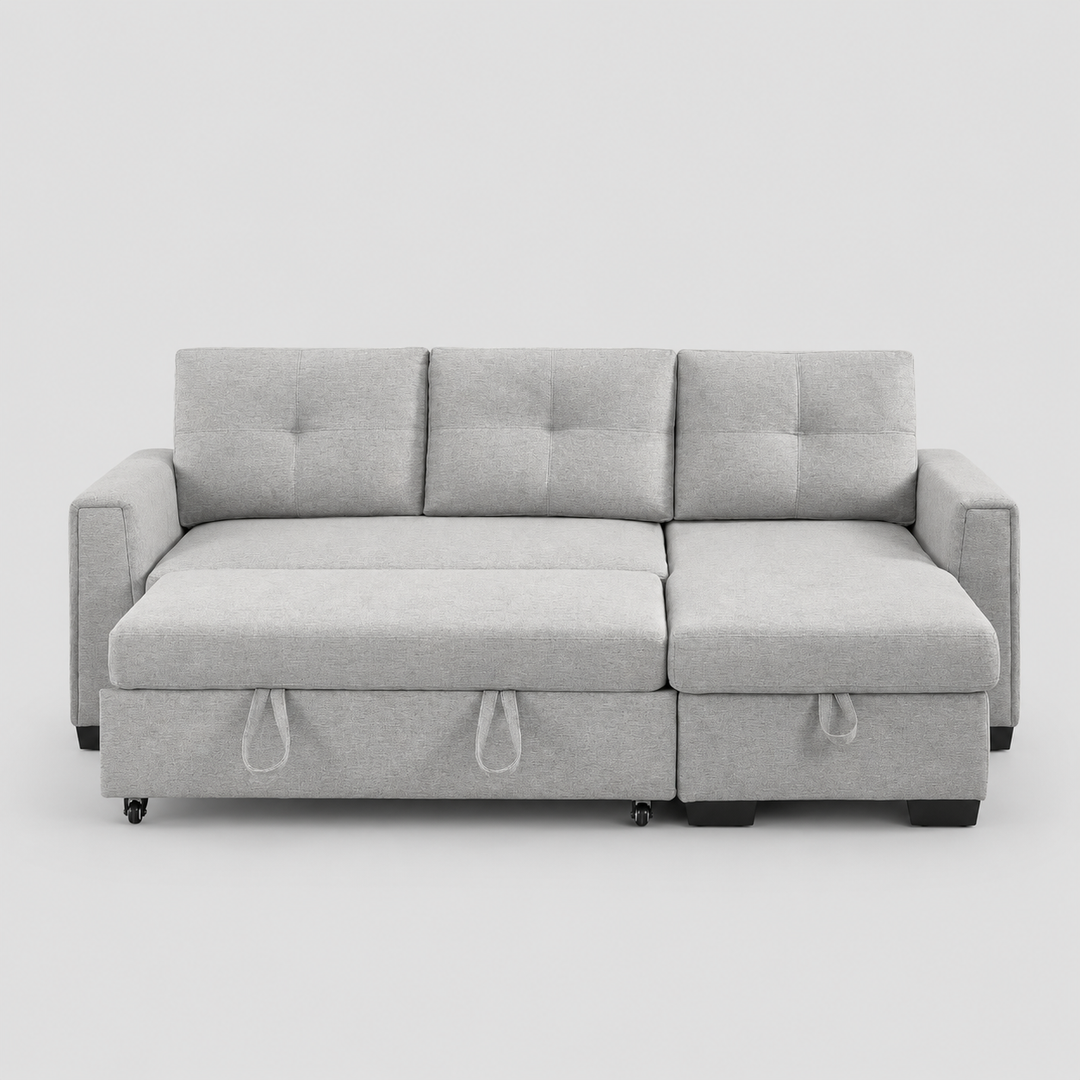 Delta Sectional Sofa Bed With Reversible Storage Chaise - Grey | Clean-Lined, Stylish & Comfortable