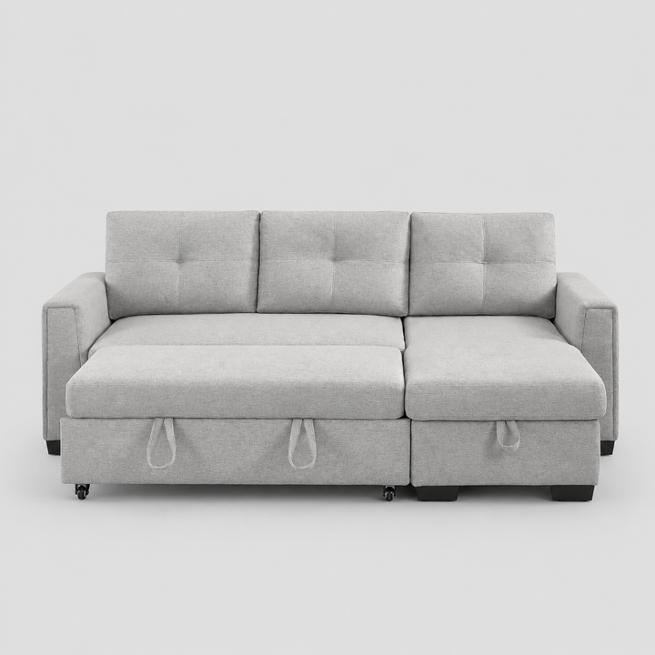 Delta Sectional Sofa Bed With Reversible Storage Chaise - Grey | Clean-Lined, Stylish & Comfortable