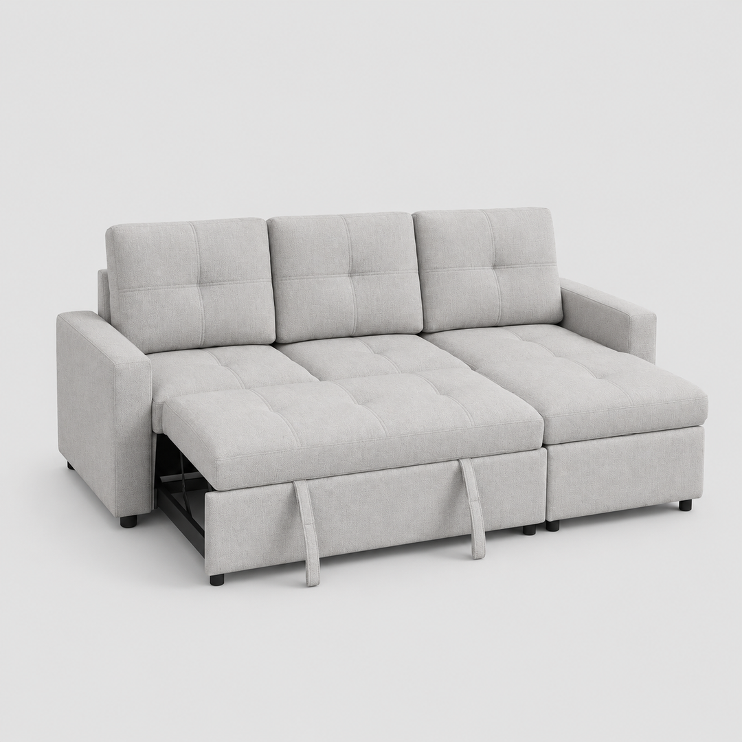 Elevon Sectional Sofa Bed in Fabric Upholstery- Grey | Reversible, Storage Chaise & USB Charging