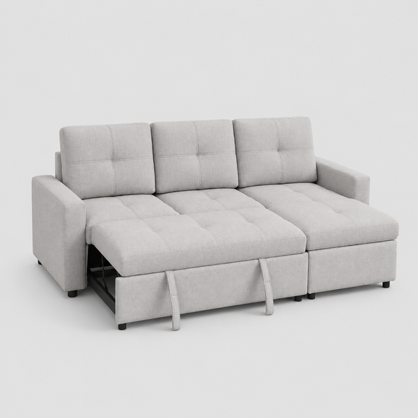 Elevon Sectional Sofa Bed in Fabric Upholstery- Grey | Reversible, Storage Chaise & USB Charging