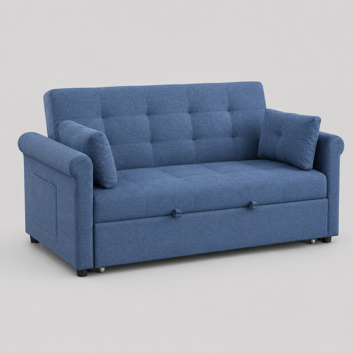 Morquessa Sofa Bed Sectional – Slate Blue Adjustable Backrest Sleeper Sofa with USB And USB-C Charging Station, Side Pocket Storage