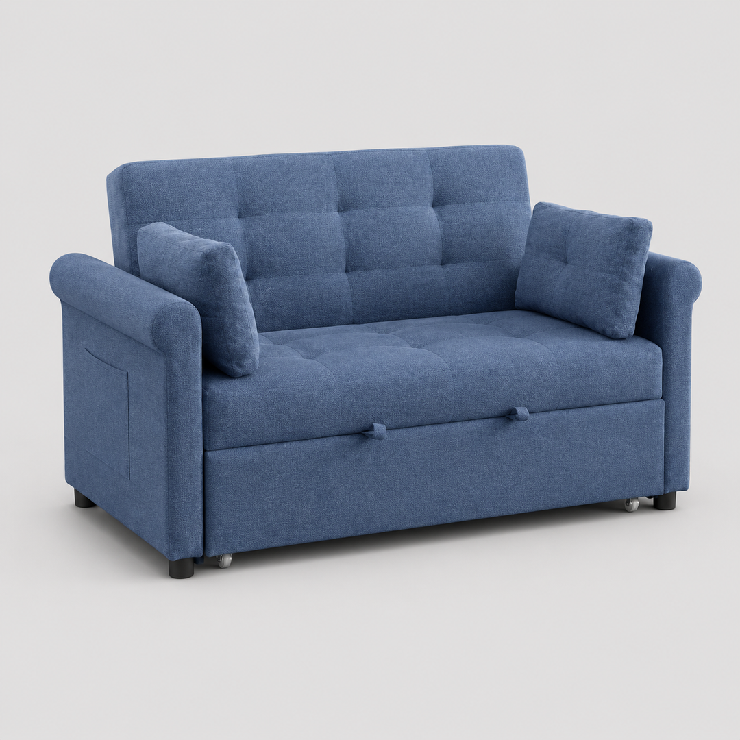 Morquessa Sofa Bed Sectional – Slate Blue Adjustable Backrest Sleeper Sofa with USB & USB-C Charging Station, Side Pocket Storage