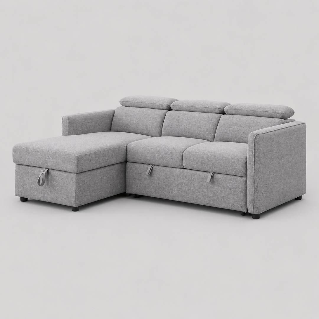 Slate Sectional Sofa Bed in  Fabric Upholstery With LHF Storage Chaise - Grey | Modern, Sophisticated & Durable