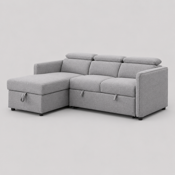Slate Sectional Sofa Bed in  Fabric Upholstery With LHF Storage Chaise - Grey | Modern, Sophisticated & Durable