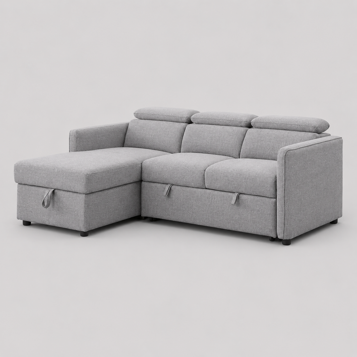 Slate Sectional Sofa Bed in  Fabric Upholstery With LHF Storage Chaise - Grey | Modern, Sophisticated & Durable