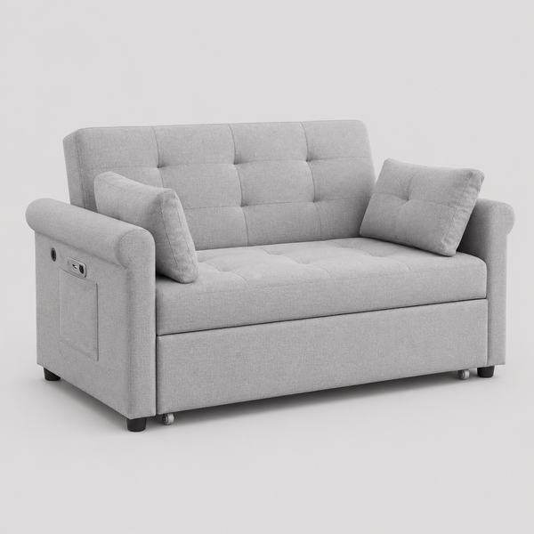 Morquessa Convertible Sofa Bed Sectional – Adjustable Backrest Sleeper Sofa with USB And USB-C Charging Station, Side Storage Pocket and Cloud Grey Fabric Upholstery