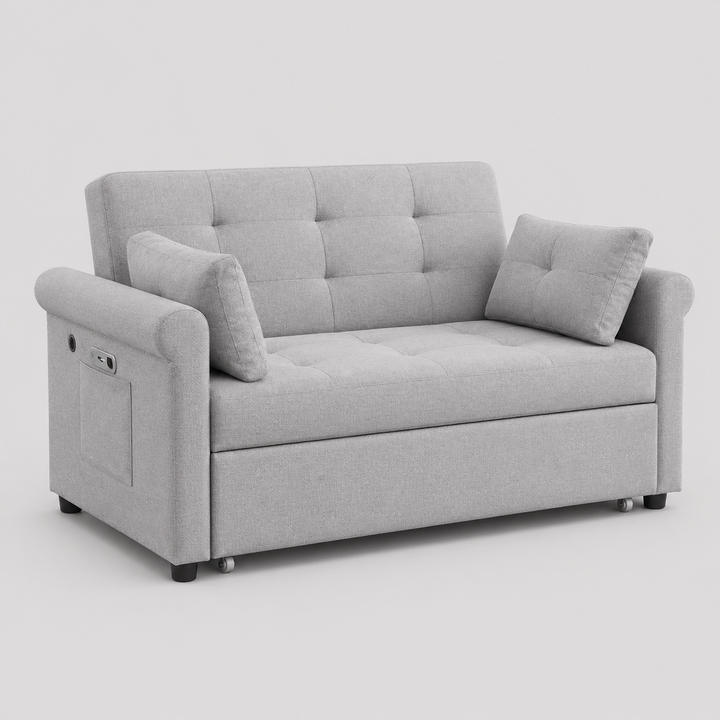 Morquessa Convertible Sofa Bed Sectional – Adjustable Backrest Sleeper Sofa with USB And USB-C Charging Station, Side Storage Pocket and Cloud Grey Fabric Upholstery