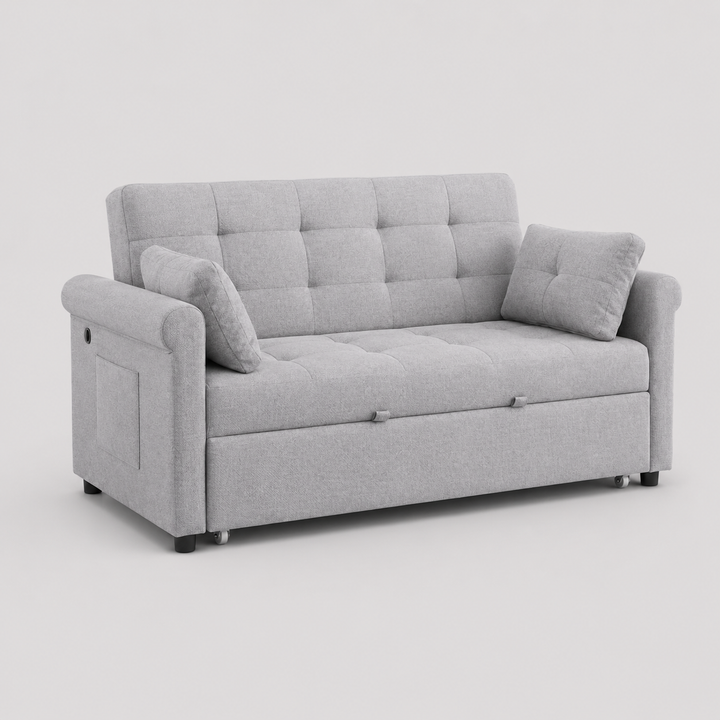 Morquessa Convertible Sofa Bed Sectional – Adjustable Backrest Sleeper Sofa with USB And USB-C Charging Station, Side Storage Pocket and Cloud Grey Fabric Upholstery