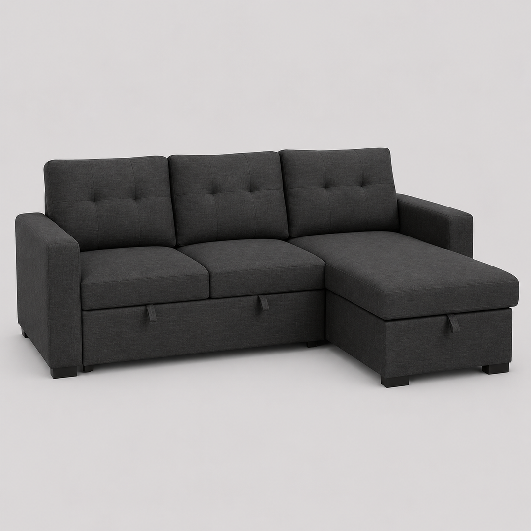 Axis Fabric Upholstered Sectional Sofa Bed - Black | Stylish, Simplistic, Durable, Reversible & Storage Solution
