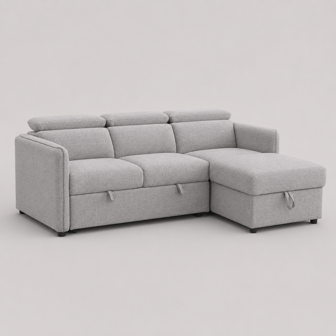 Slate Sectional Sofa Bed in Fabric Upholstery With RHF Storage Chaise - Grey | Modern, Sophisticated And Durable