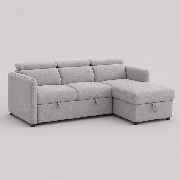 Slate Sectional Sofa Bed in Fabric Upholstery With RHF Storage Chaise - Grey | Modern, Sophisticated And Durable
