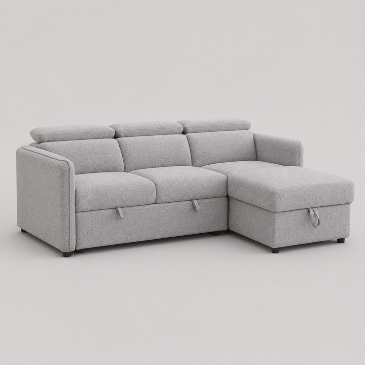 Slate Sectional Sofa Bed in Fabric Upholstery With RHF Storage Chaise - Grey | Modern, Sophisticated And Durable