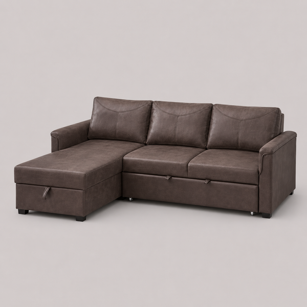 Velnexo Sofa Bed Sectional – Left Hand Facing Chaise Convertible Sleeper with Lift Up Storage, Cup Holders, Charging Station