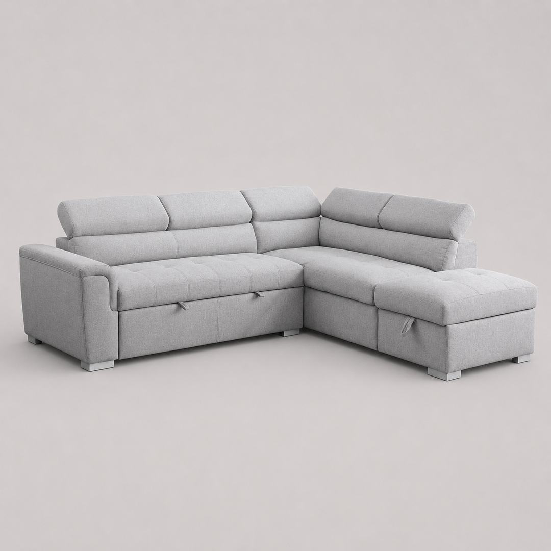 Skyvista Sectional Sofa Bed in Fabric Upholstery - Grey | Available In LHF & RHF Configuration