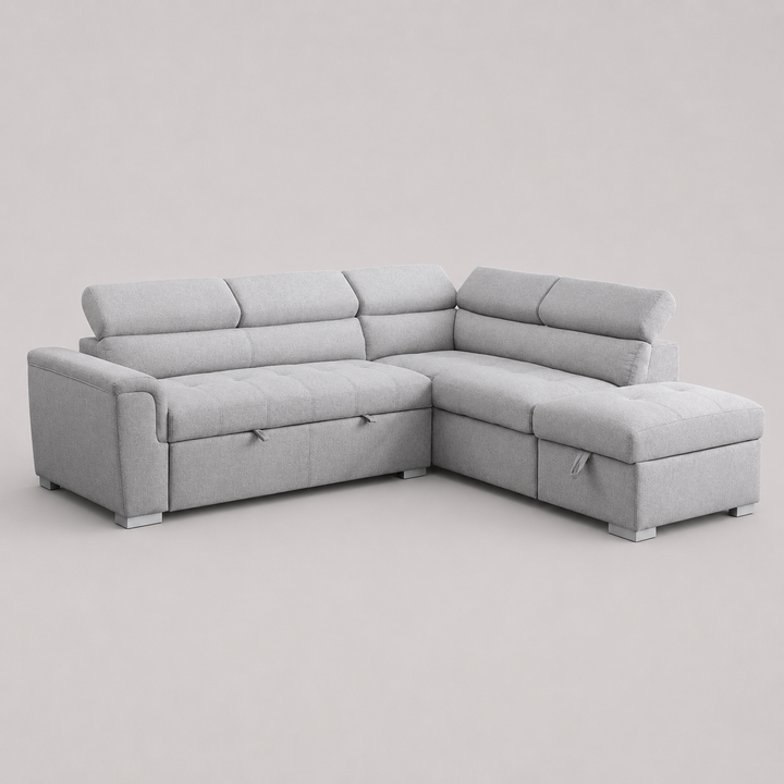 Skyvista Sectional Sofa Bed in Fabric Upholstery - Grey | Available In LHF & RHF Configuration