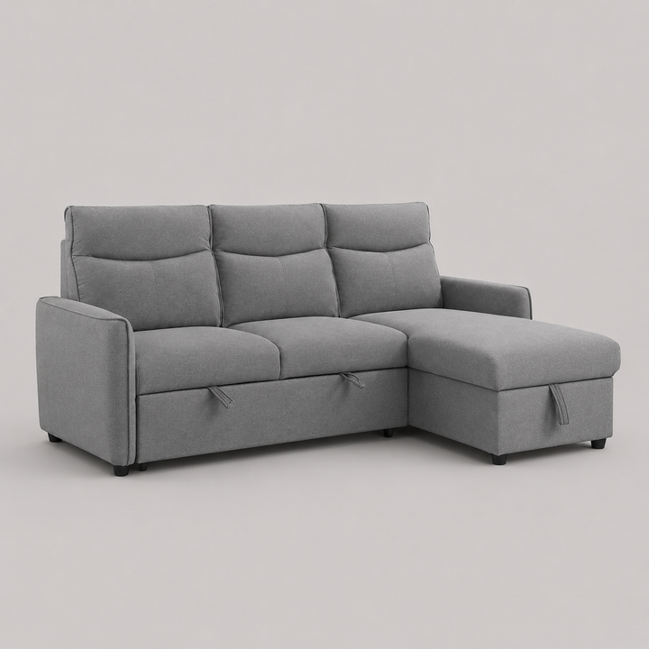 Unity Sectional Sofa Bed in Fabric Upholestry With Reversible Chaise - Grey | Stylish, Sturdy, Comfortable & Affordable