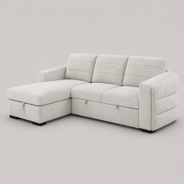 Virexa Sofa Bed Sectional – Left Hand Facing Chaise with Lift Up Storage, Rounded Back, Boucle Fabric Sleeper Sofa