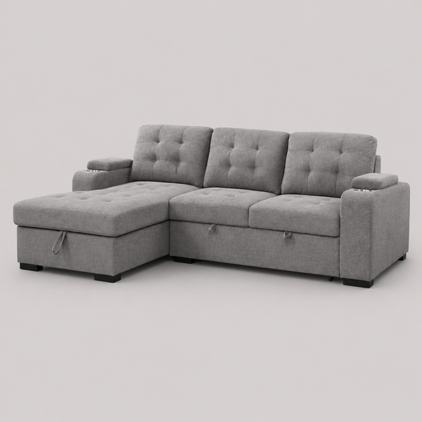 Zenviel Sofa Bed Sectional – Left Hand Facing Chaise with Lift-Up Storage, Cup Holders And Sleeper Function
