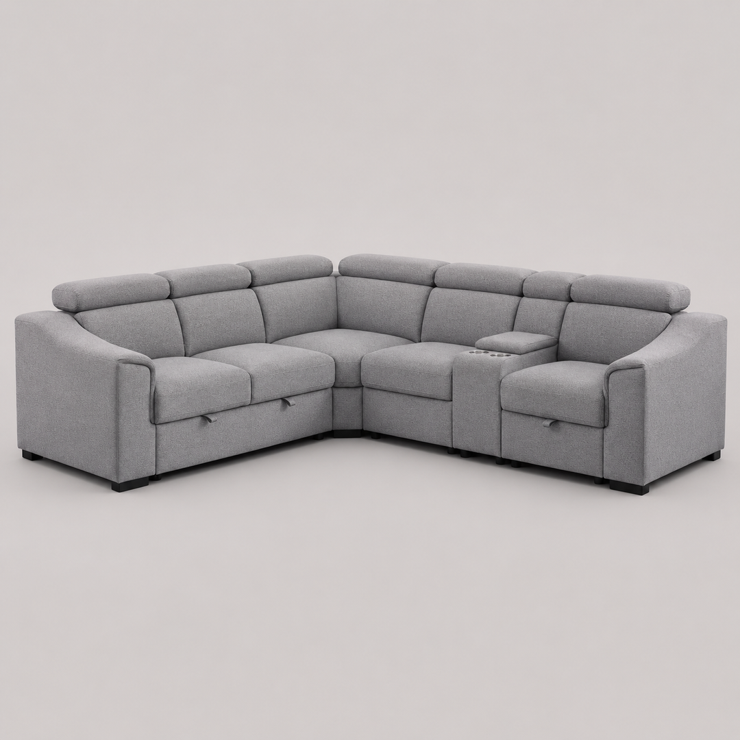 Anchor U-Shaped Sleeper Sectional Sofa Bed In Fabric Upholstery - Grey |  Available In LHF/ RHF Configuration