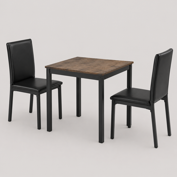 Merovix 3-Piece Dinette Set – Distressed Wood Table with Upholstered Chairs
