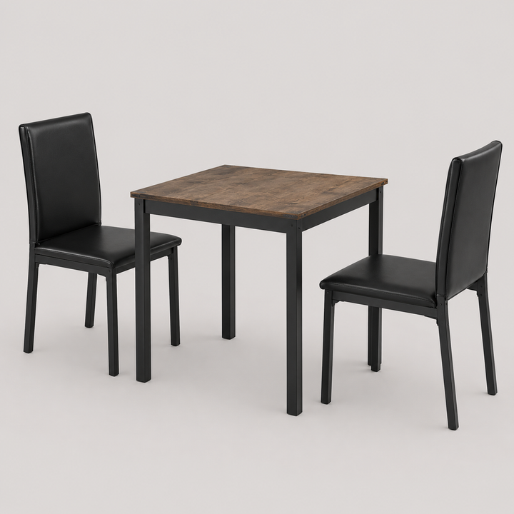 Merovix 3-Piece Dinette Set – Distressed Wood Table with Upholstered Chairs
